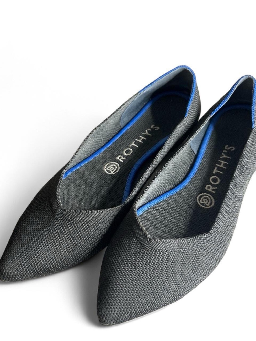 Rothy's The Point Iconic  Knit Slip-Ons in Black with Blue Trim #Quiet luxury
